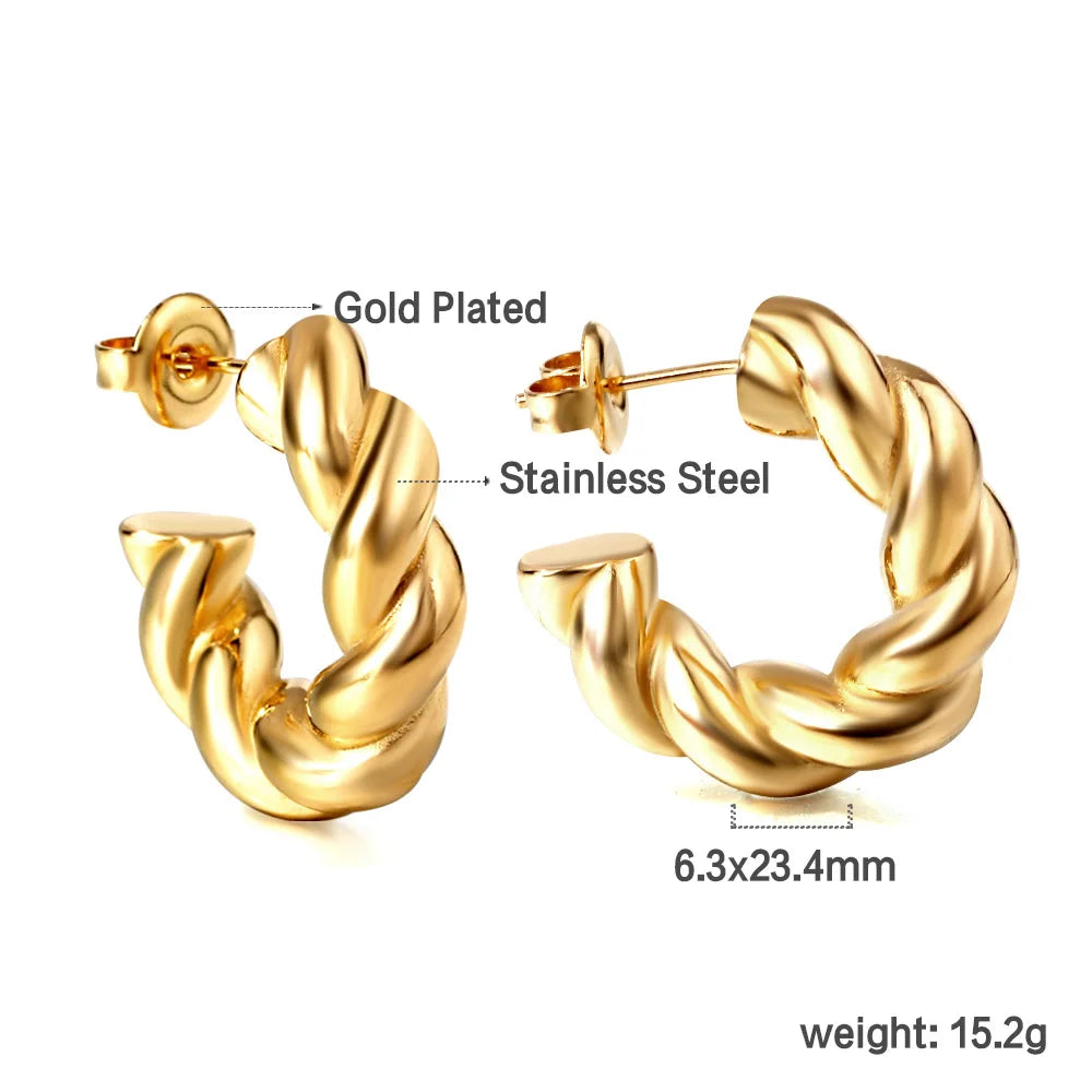 LUXUKISSKIDS Trendy Thick Round Earrings Stainless Steel Hoops for Woman/Girls Statement Huggie серьги Vintage Party Accessories