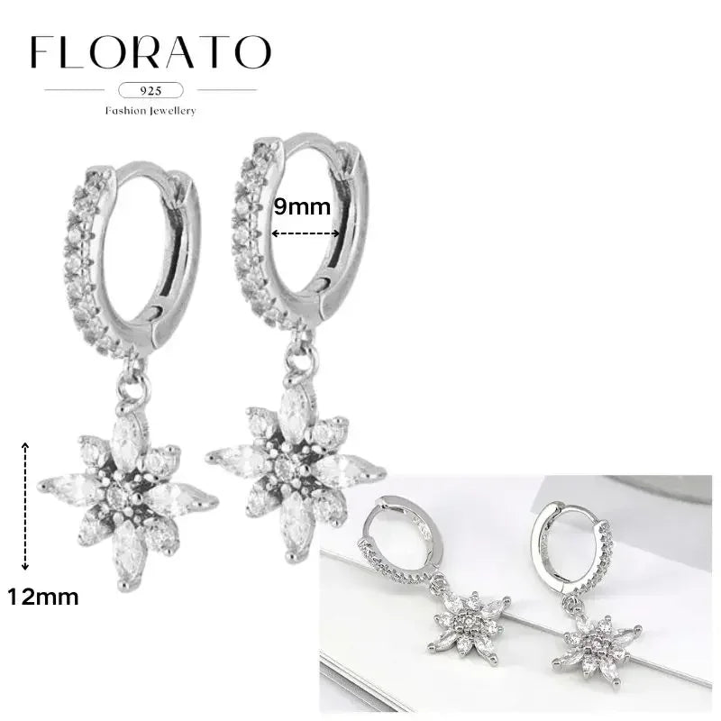 Women Pure Silver Series 925 Sterling Silver Ear Needle Geometric/Butterfly Flowers Pendant hoop Earrings Crystal Zircon Jewelry