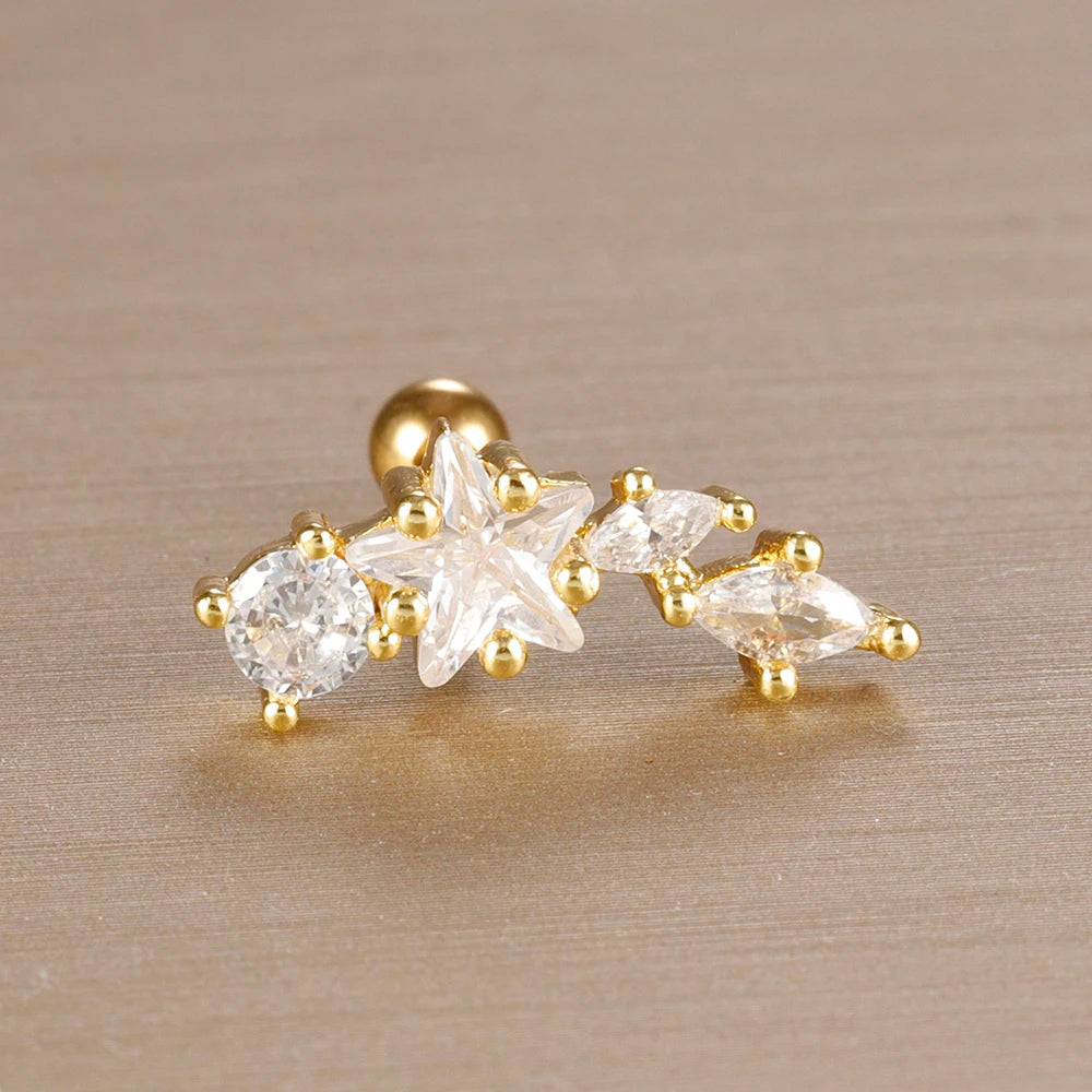 1PC 316L Stainless Steel Geometry Stud Earrings For Women Fashion Star Moon Lobe Daith Helix Cartilage Earring Piercing Jewelry