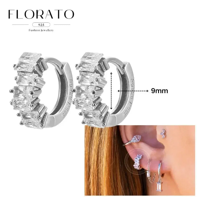Women Pure Silver Series 925 Sterling Silver Ear Needle Geometric/Butterfly Flowers Pendant hoop Earrings Crystal Zircon Jewelry