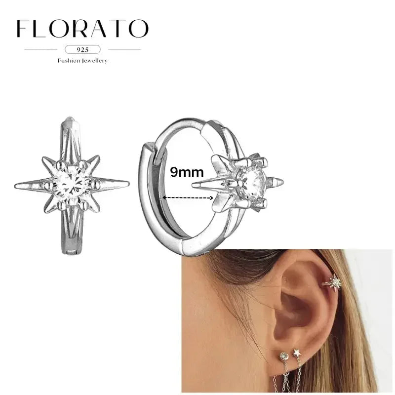 Women Pure Silver Series 925 Sterling Silver Ear Needle Geometric/Butterfly Flowers Pendant hoop Earrings Crystal Zircon Jewelry