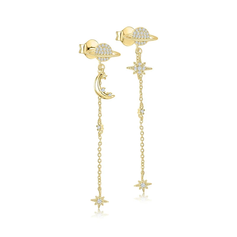 TIANDE Exquisite Zircon Tassel Chain Dangle Earrings for Women Fashion Gold Color Pierced Ear Stud Earrings Jewelry Accessories