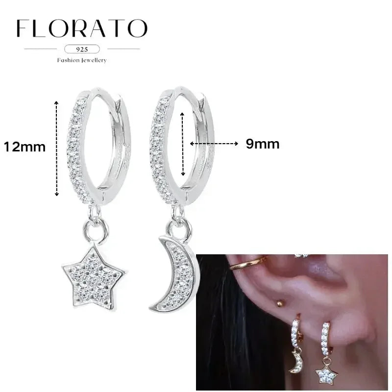 Women Pure Silver Series 925 Sterling Silver Ear Needle Geometric/Butterfly Flowers Pendant hoop Earrings Crystal Zircon Jewelry