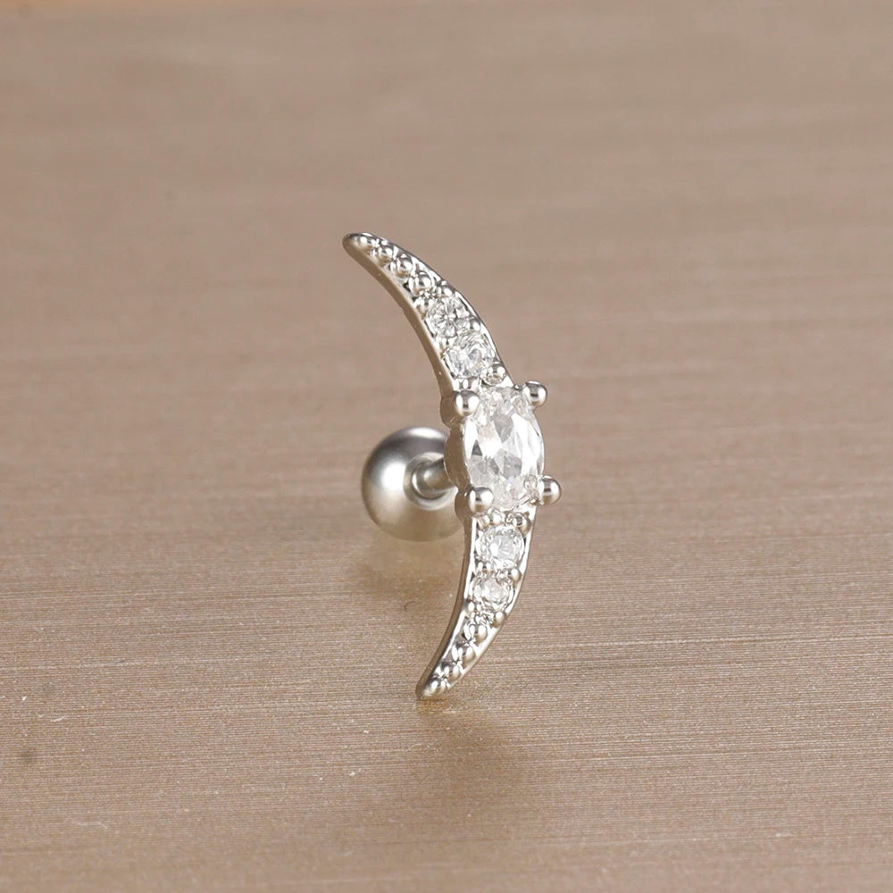 1PC 316L Stainless Steel Geometry Stud Earrings For Women Fashion Star Moon Lobe Daith Helix Cartilage Earring Piercing Jewelry