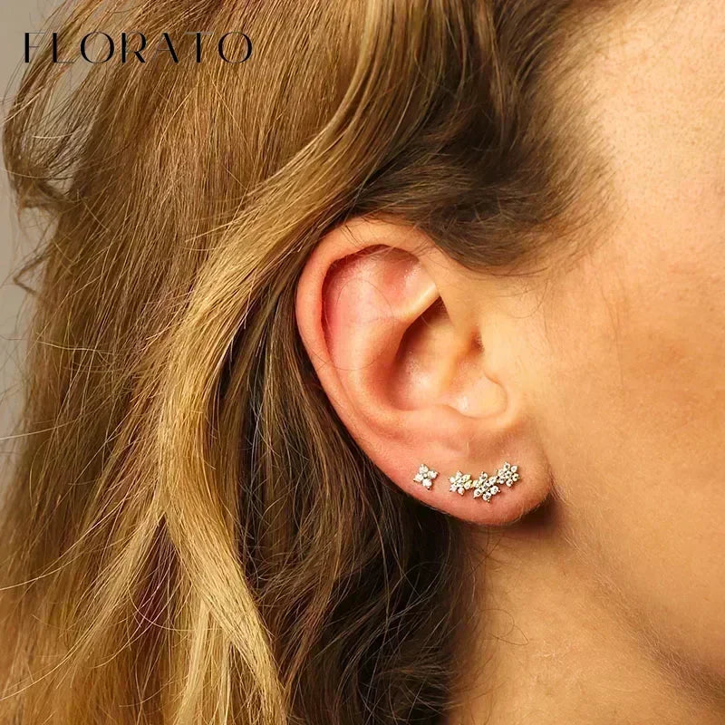 Women Pure Silver Series 925 Sterling Silver Ear Needle Geometric/Butterfly Flowers Pendant hoop Earrings Crystal Zircon Jewelry