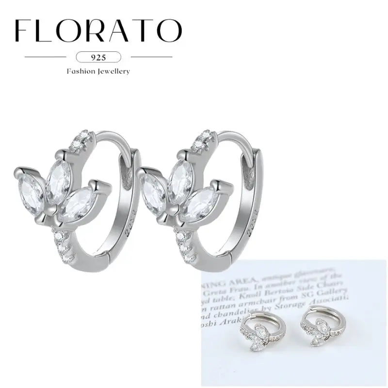 Women Pure Silver Series 925 Sterling Silver Ear Needle Geometric/Butterfly Flowers Pendant hoop Earrings Crystal Zircon Jewelry