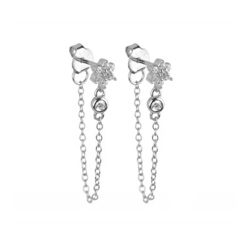 TIANDE Exquisite Zircon Tassel Chain Dangle Earrings for Women Fashion Gold Color Pierced Ear Stud Earrings Jewelry Accessories