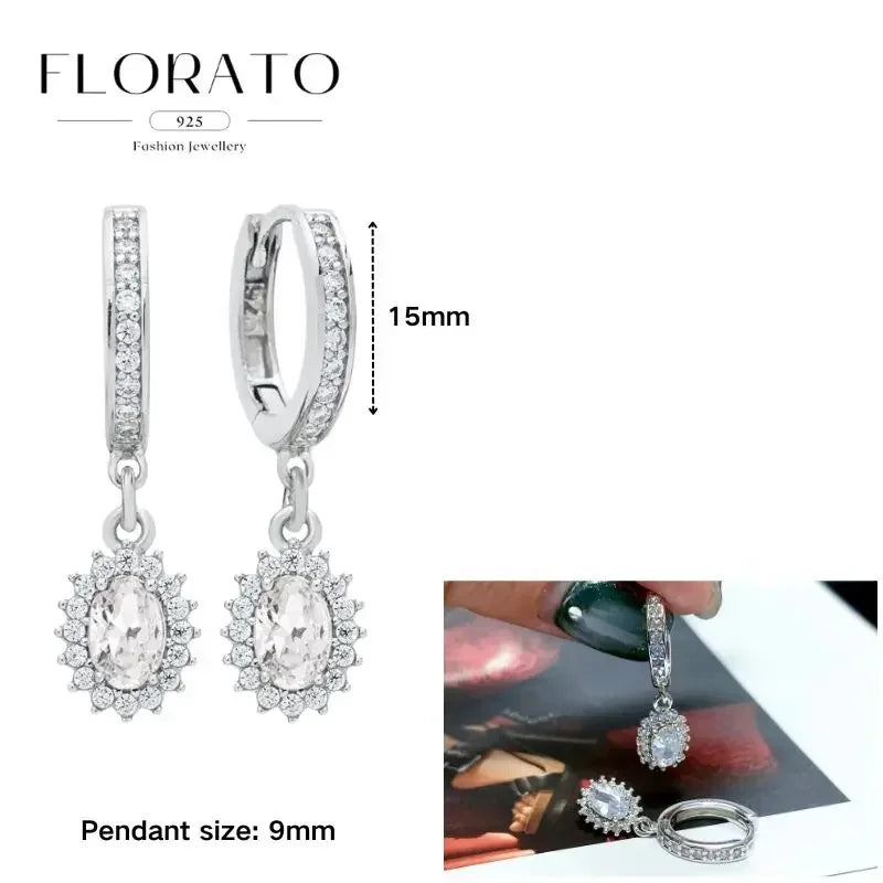 Women Pure Silver Series 925 Sterling Silver Ear Needle Geometric/Butterfly Flowers Pendant hoop Earrings Crystal Zircon Jewelry