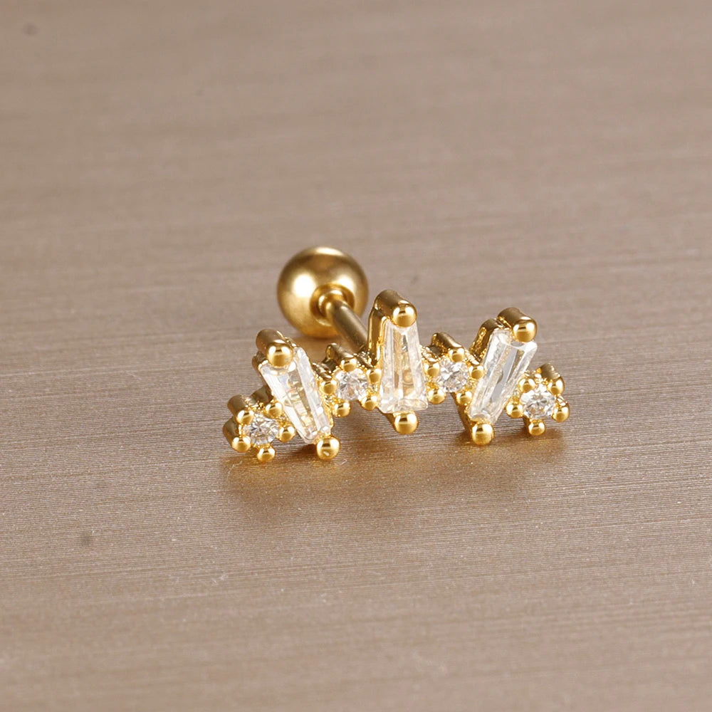 1PC 316L Stainless Steel Geometry Stud Earrings For Women Fashion Star Moon Lobe Daith Helix Cartilage Earring Piercing Jewelry