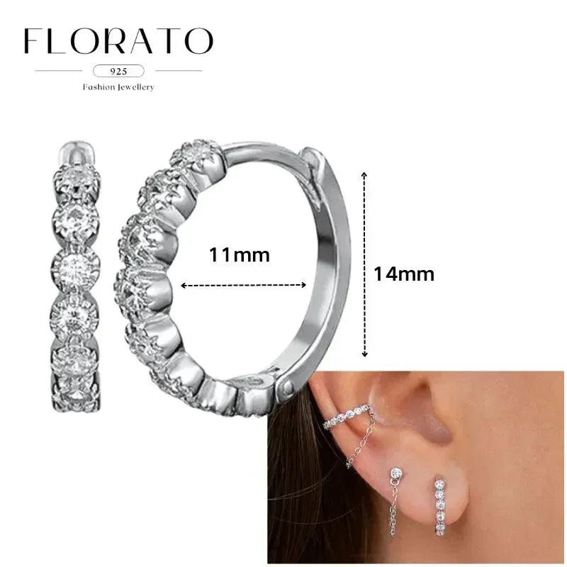 Women Pure Silver Series 925 Sterling Silver Ear Needle Geometric/Butterfly Flowers Pendant hoop Earrings Crystal Zircon Jewelry