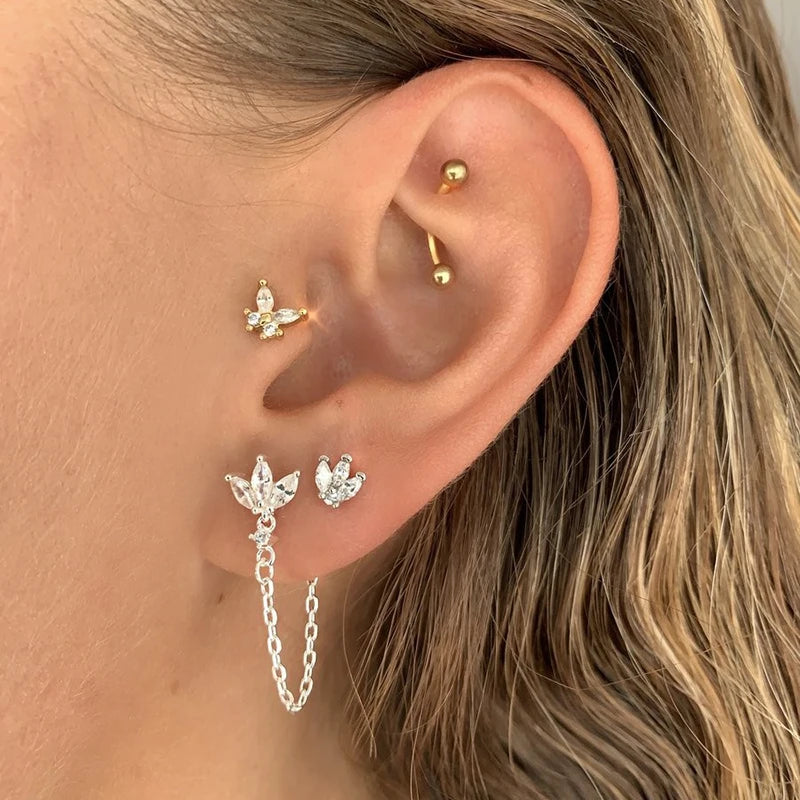 TIANDE Exquisite Zircon Tassel Chain Dangle Earrings for Women Fashion Gold Color Pierced Ear Stud Earrings Jewelry Accessories