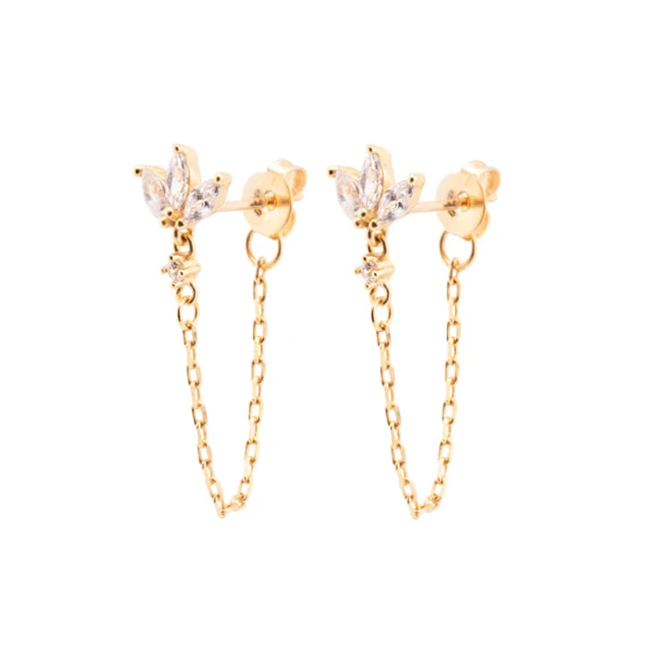 TIANDE Exquisite Zircon Tassel Chain Dangle Earrings for Women Fashion Gold Color Pierced Ear Stud Earrings Jewelry Accessories