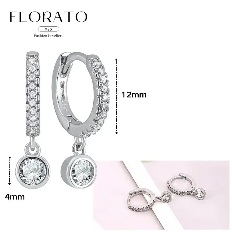 Women Pure Silver Series 925 Sterling Silver Ear Needle Geometric/Butterfly Flowers Pendant hoop Earrings Crystal Zircon Jewelry