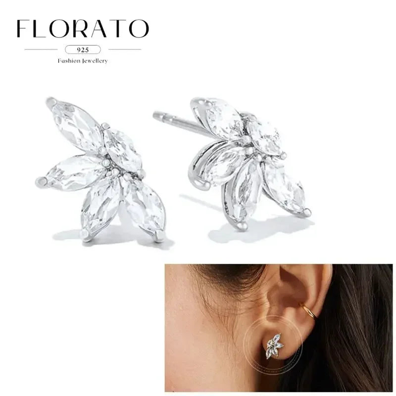 Women Pure Silver Series 925 Sterling Silver Ear Needle Geometric/Butterfly Flowers Pendant hoop Earrings Crystal Zircon Jewelry