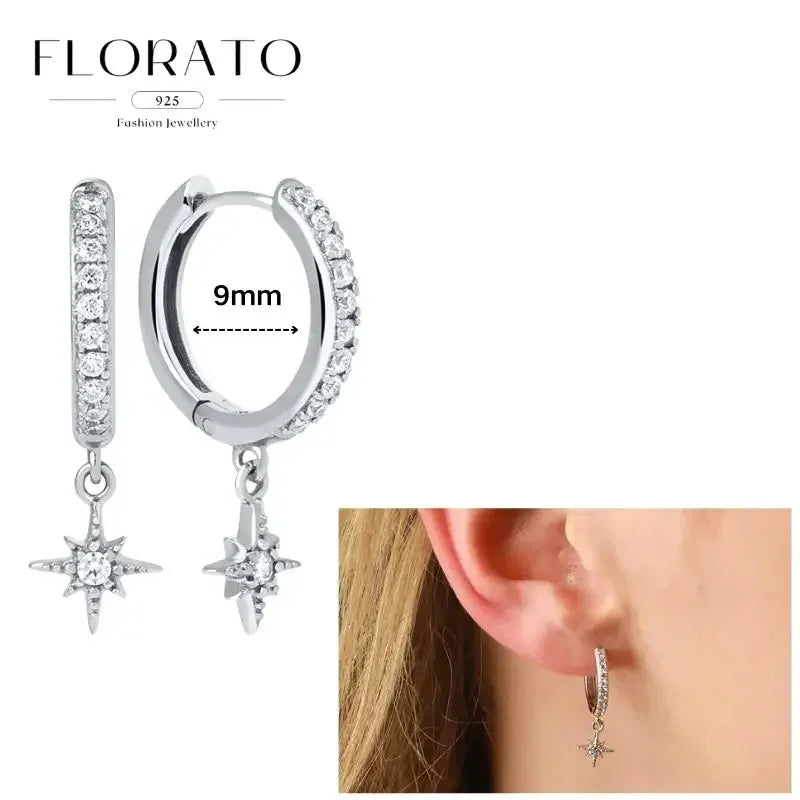 Women Pure Silver Series 925 Sterling Silver Ear Needle Geometric/Butterfly Flowers Pendant hoop Earrings Crystal Zircon Jewelry