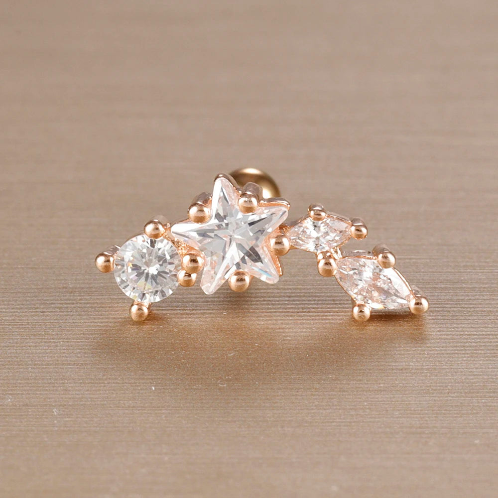 1PC 316L Stainless Steel Geometry Stud Earrings For Women Fashion Star Moon Lobe Daith Helix Cartilage Earring Piercing Jewelry