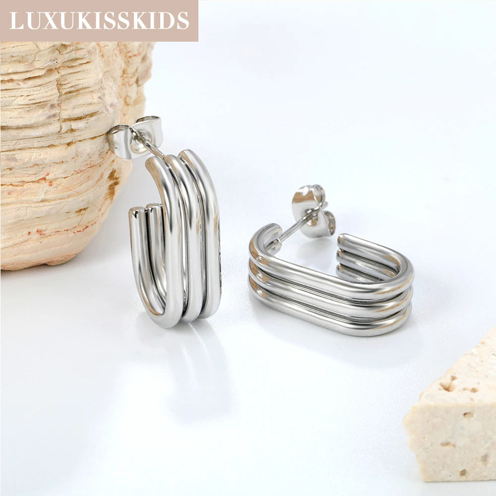 LUXUKISSKIDS Trendy Thick Round Earrings Stainless Steel Hoops for Woman/Girls Statement Huggie серьги Vintage Party Accessories