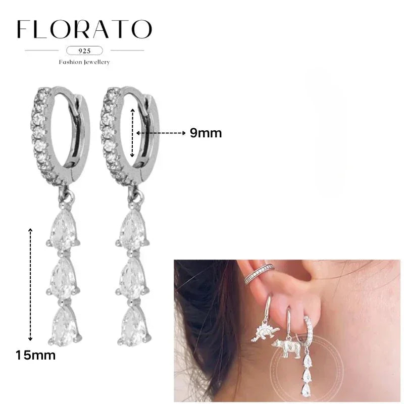 Women Pure Silver Series 925 Sterling Silver Ear Needle Geometric/Butterfly Flowers Pendant hoop Earrings Crystal Zircon Jewelry