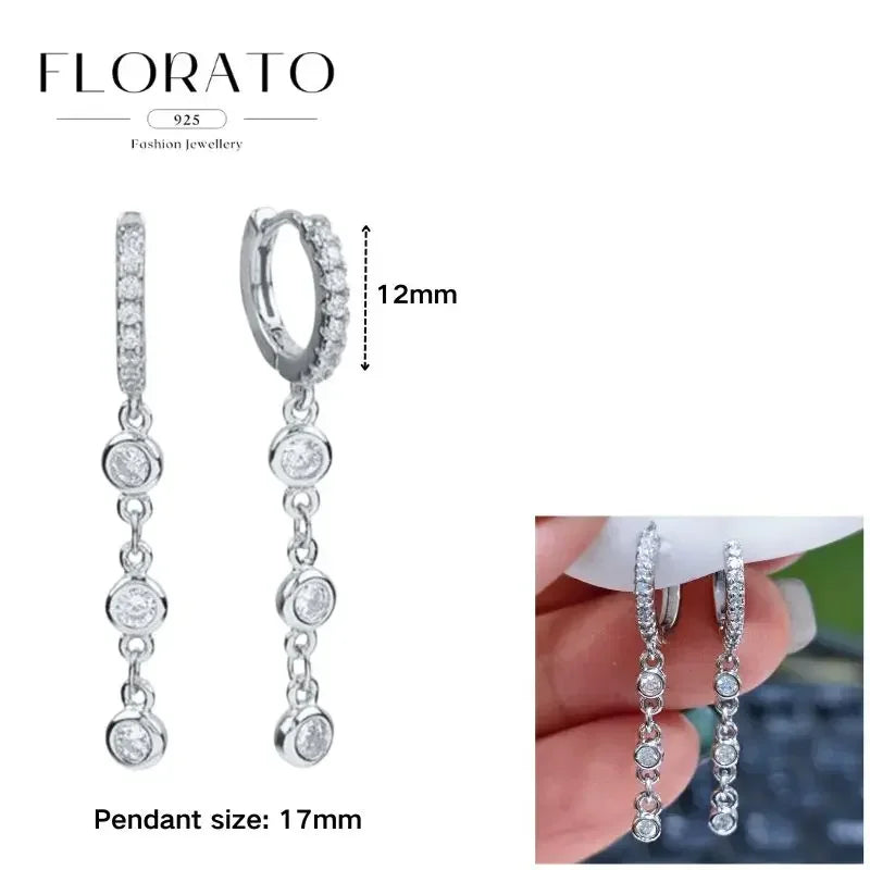 Women Pure Silver Series 925 Sterling Silver Ear Needle Geometric/Butterfly Flowers Pendant hoop Earrings Crystal Zircon Jewelry