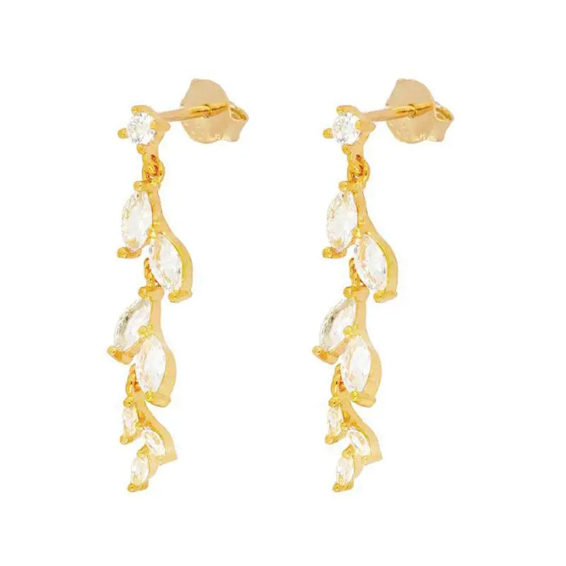TIANDE Exquisite Zircon Tassel Chain Dangle Earrings for Women Fashion Gold Color Pierced Ear Stud Earrings Jewelry Accessories
