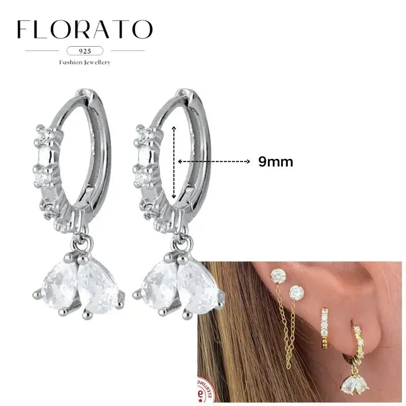 Women Pure Silver Series 925 Sterling Silver Ear Needle Geometric/Butterfly Flowers Pendant hoop Earrings Crystal Zircon Jewelry