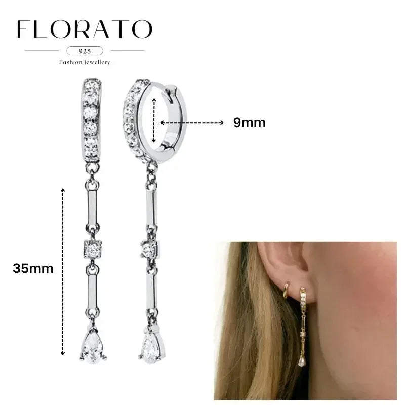 Women Pure Silver Series 925 Sterling Silver Ear Needle Geometric/Butterfly Flowers Pendant hoop Earrings Crystal Zircon Jewelry