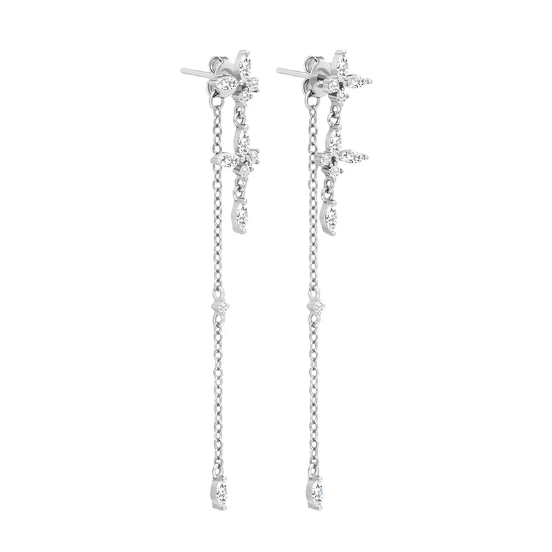 TIANDE Exquisite Zircon Tassel Chain Dangle Earrings for Women Fashion Gold Color Pierced Ear Stud Earrings Jewelry Accessories