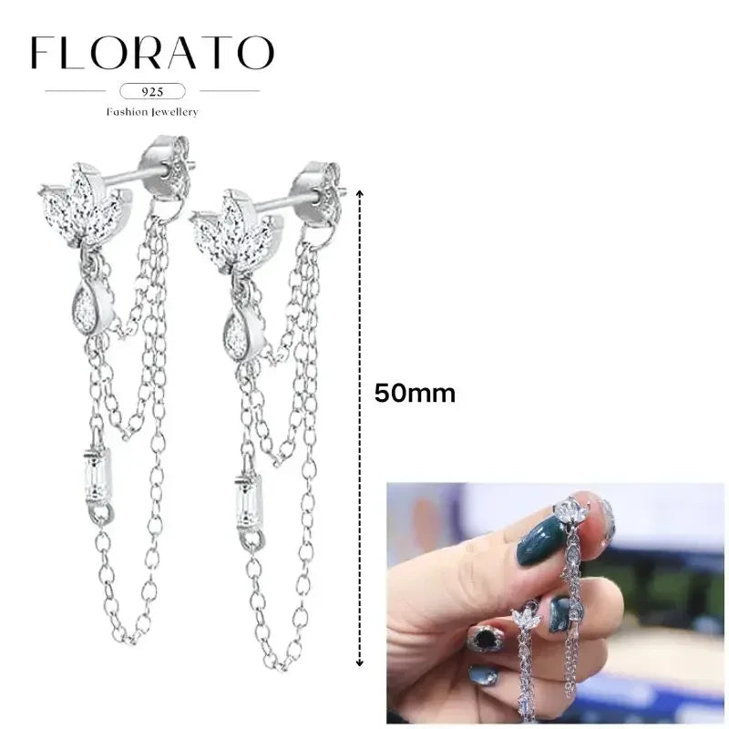 Women Pure Silver Series 925 Sterling Silver Ear Needle Geometric/Butterfly Flowers Pendant hoop Earrings Crystal Zircon Jewelry