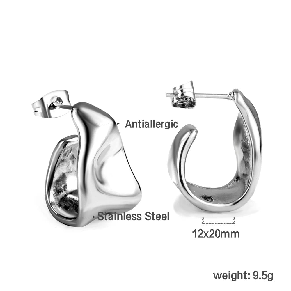 LUXUKISSKIDS Trendy Thick Round Earrings Stainless Steel Hoops for Woman/Girls Statement Huggie серьги Vintage Party Accessories