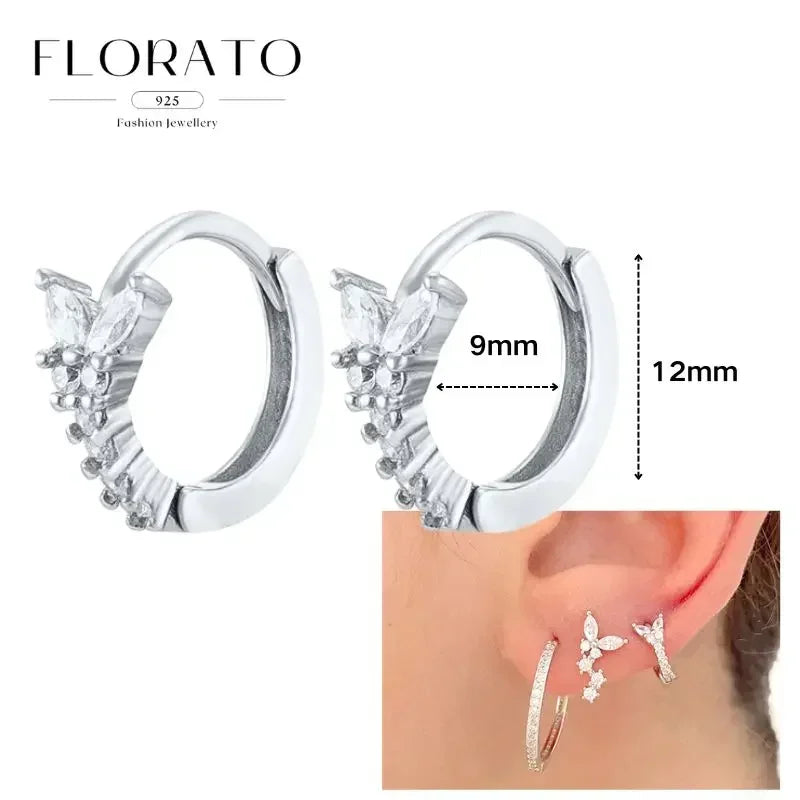 Women Pure Silver Series 925 Sterling Silver Ear Needle Geometric/Butterfly Flowers Pendant hoop Earrings Crystal Zircon Jewelry